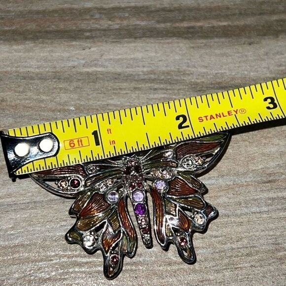 Vintage Monet Metalwork With Purple Lavender Pink Rhinestones Enameled Wings - Picture 7 of 9